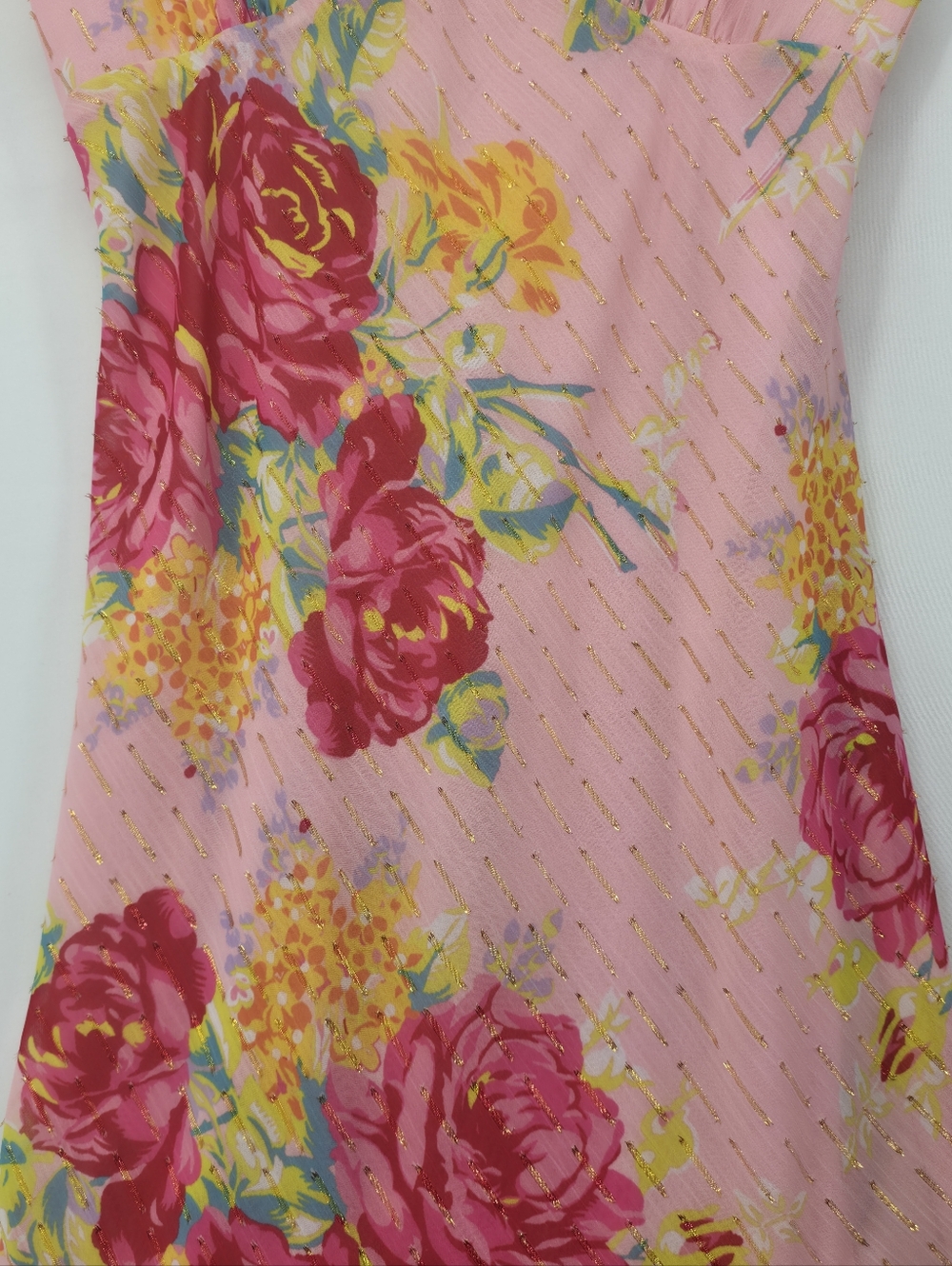 Betsey Johnson Pink Floral Maxi Dress M Sweetheart Sheer Layered Romantic - Picture 5 of 16